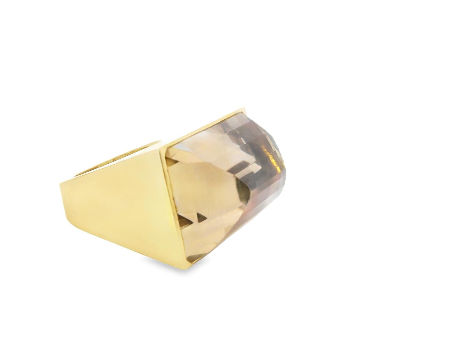 18K 1970's Smoky Quartz Geometrical Ring 33.11grs