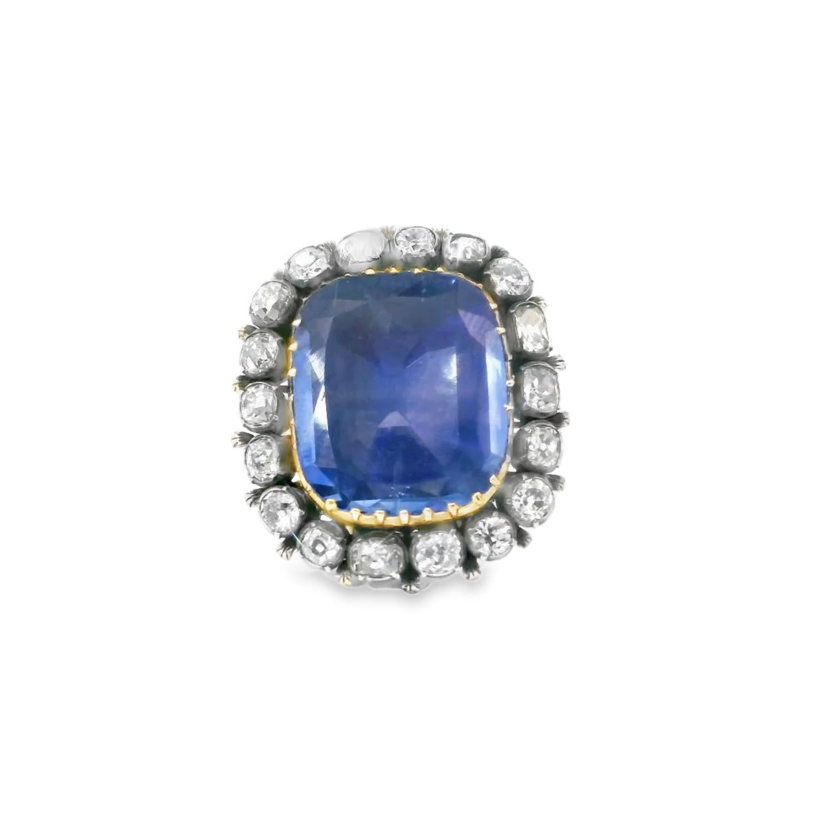 18k Yellow Gold   Victorian Diamond  Sapphire Ring  - 17.90GRAM -D3.63cts