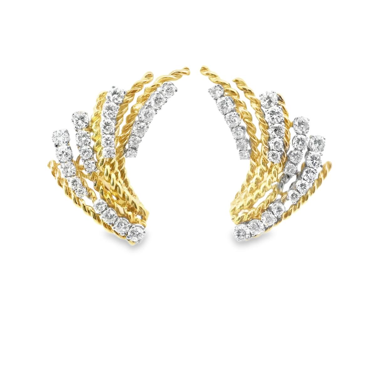 18k Yellow Gold   Vintage Leaf Diamond  Earrings  - 21.10GRAM -D2.5cts