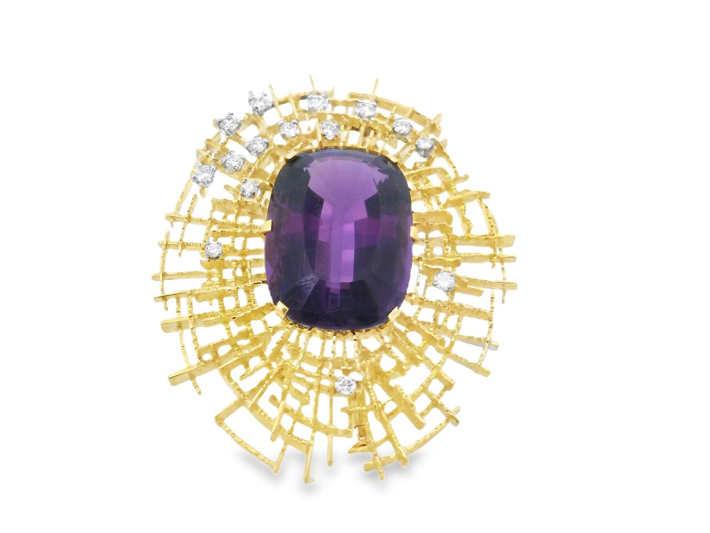 18k Yellow Gold  French 1970s Amethyst  Diamond  Pin / Brooch Beck and Ernest Bb