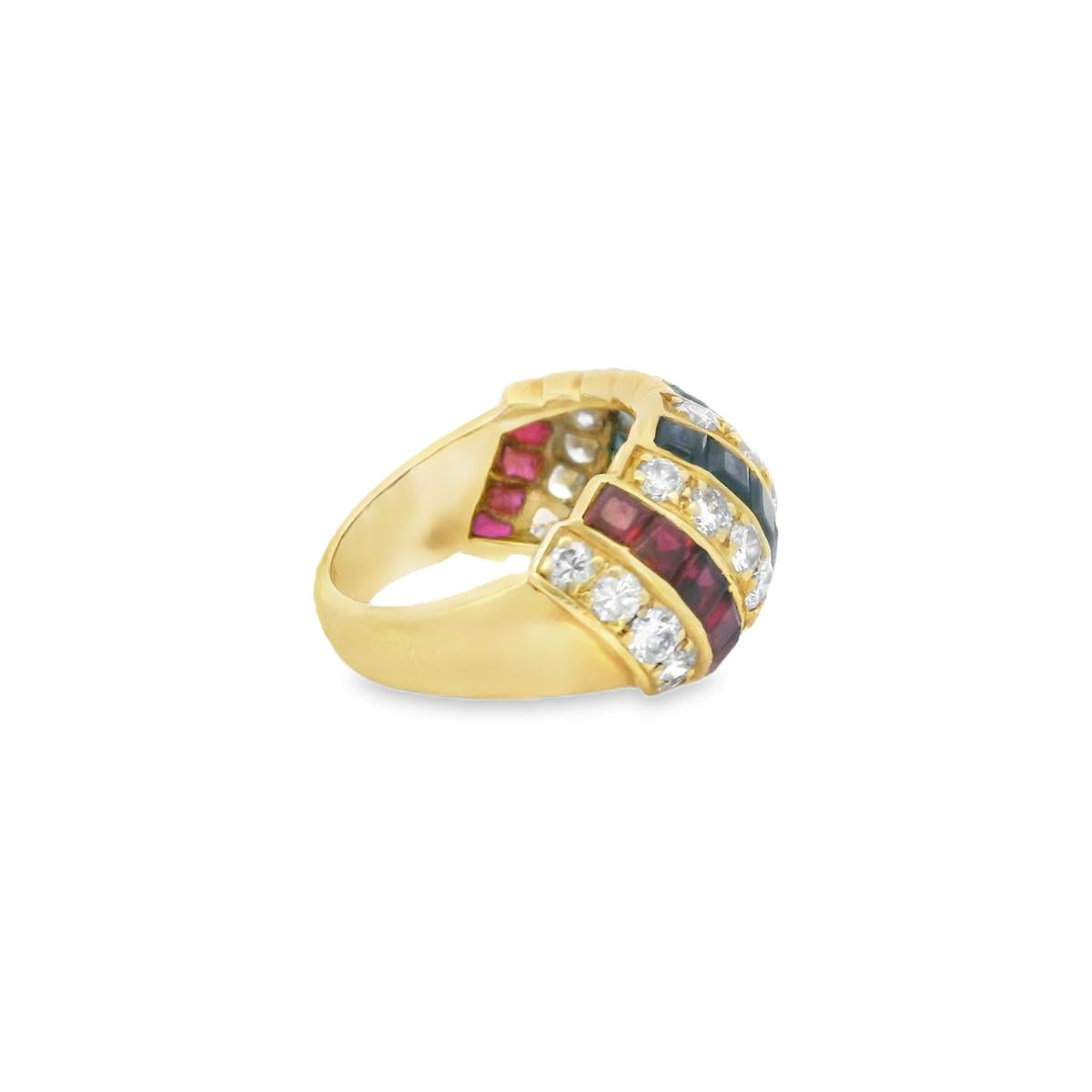 18k Yellow Gold   1970s Emerald Sapphire & Ruby  Ring Diamond - 8.34GRAM Size/Di