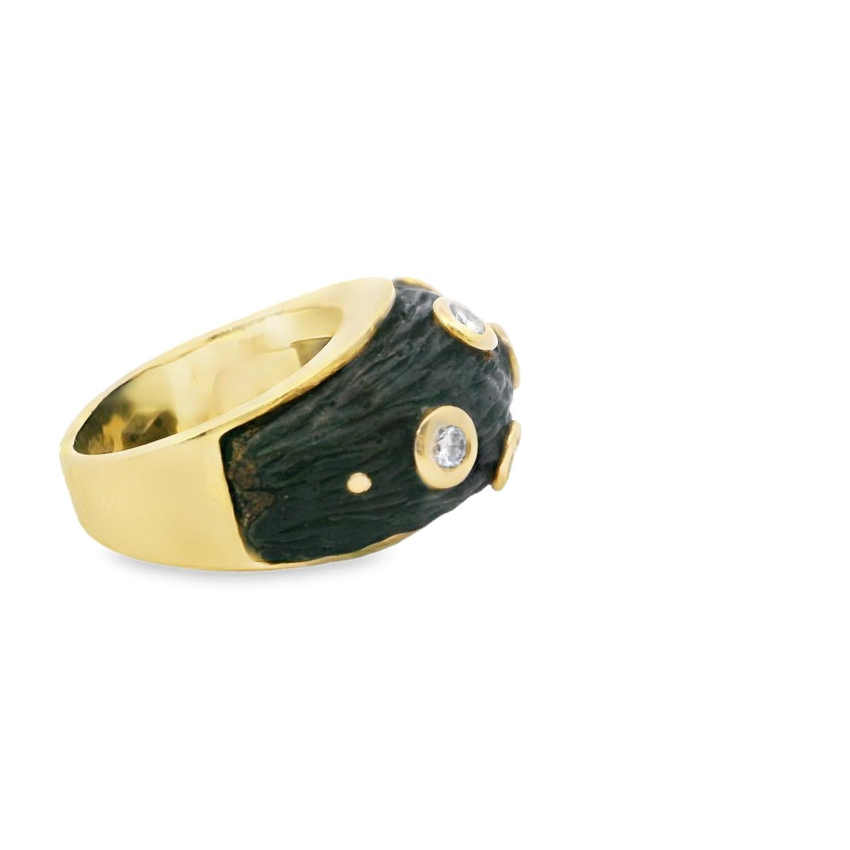 18k Yellow Gold  Italian Vintage Diamond  Wood Ring