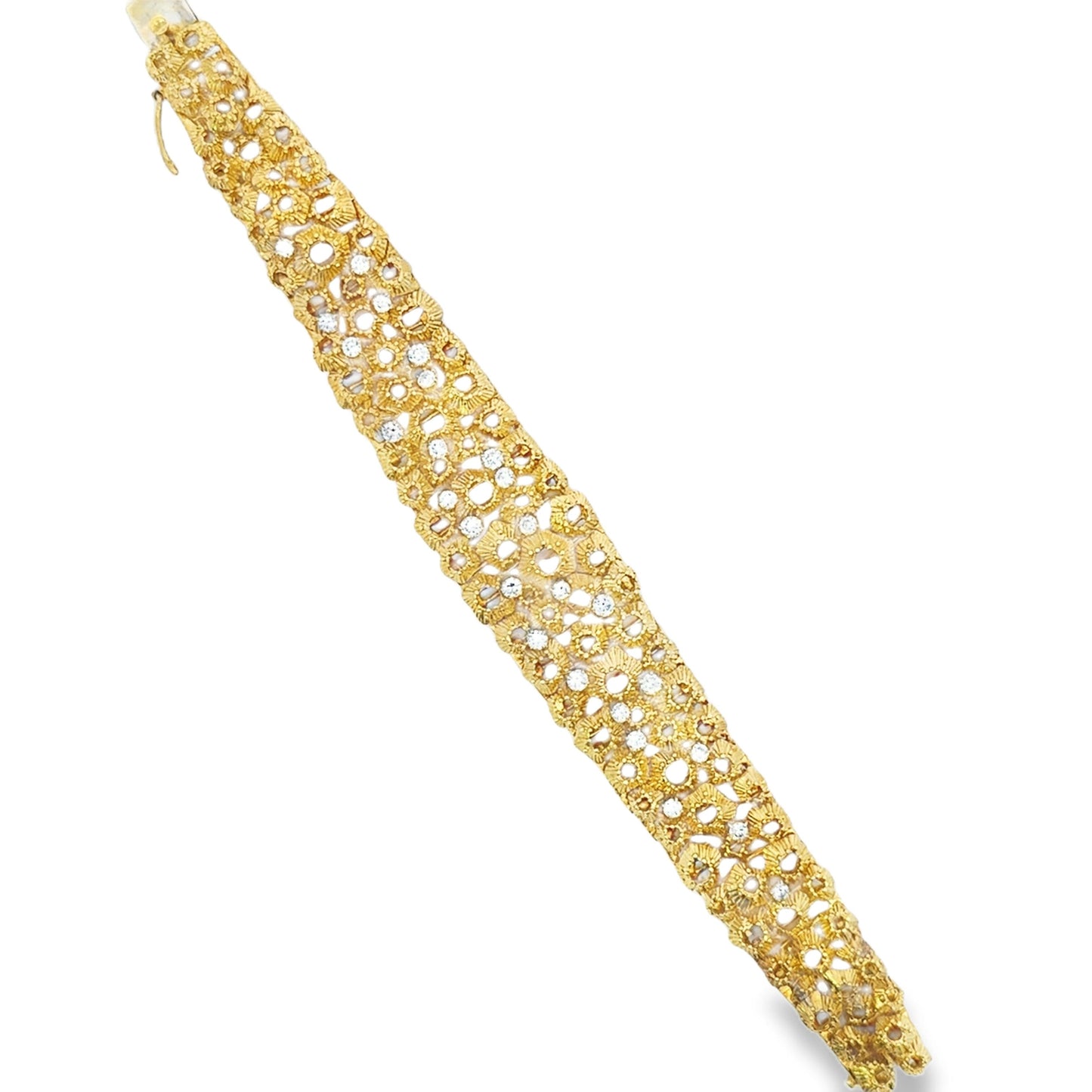 18KY  1970s Textured Gold & Diamond  Bracelet