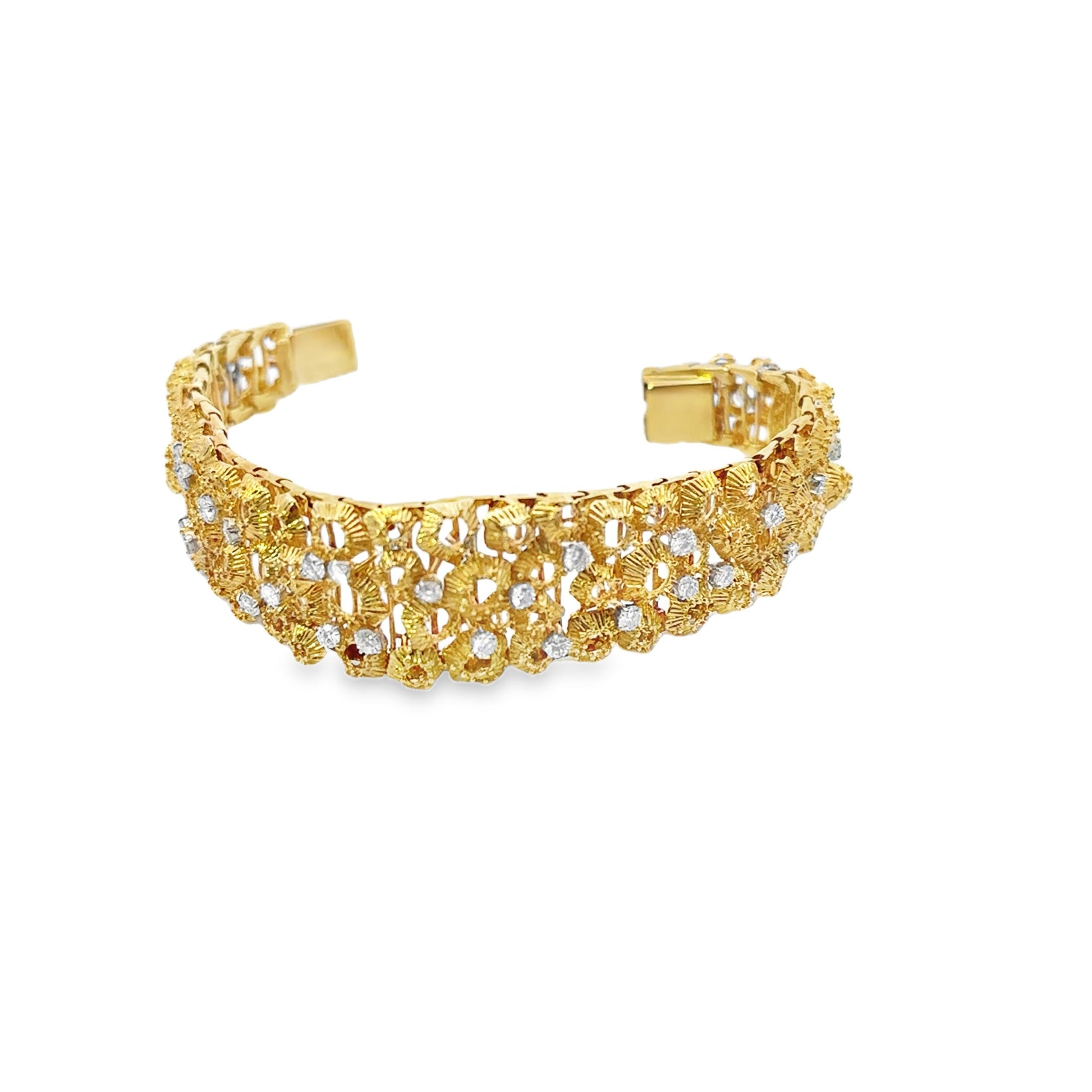 18KY  1970s Textured Gold & Diamond  Bracelet