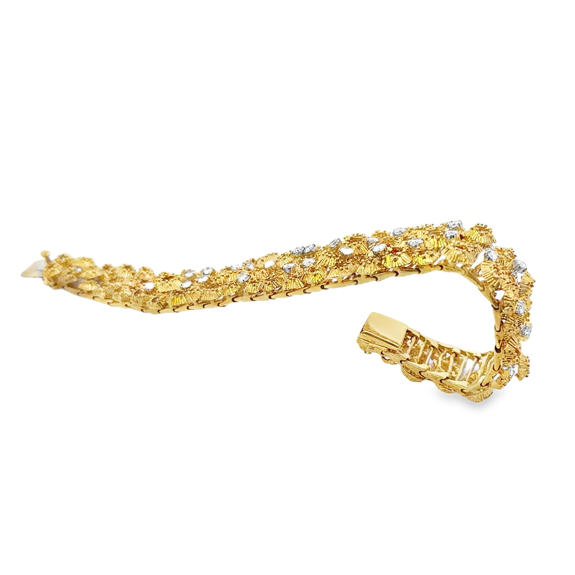 18KY  1970s Textured Gold & Diamond  Bracelet