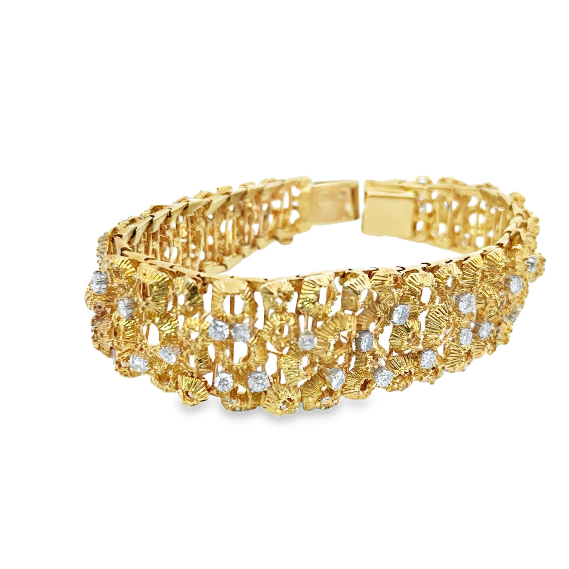 18KY  1970s Textured Gold & Diamond  Bracelet