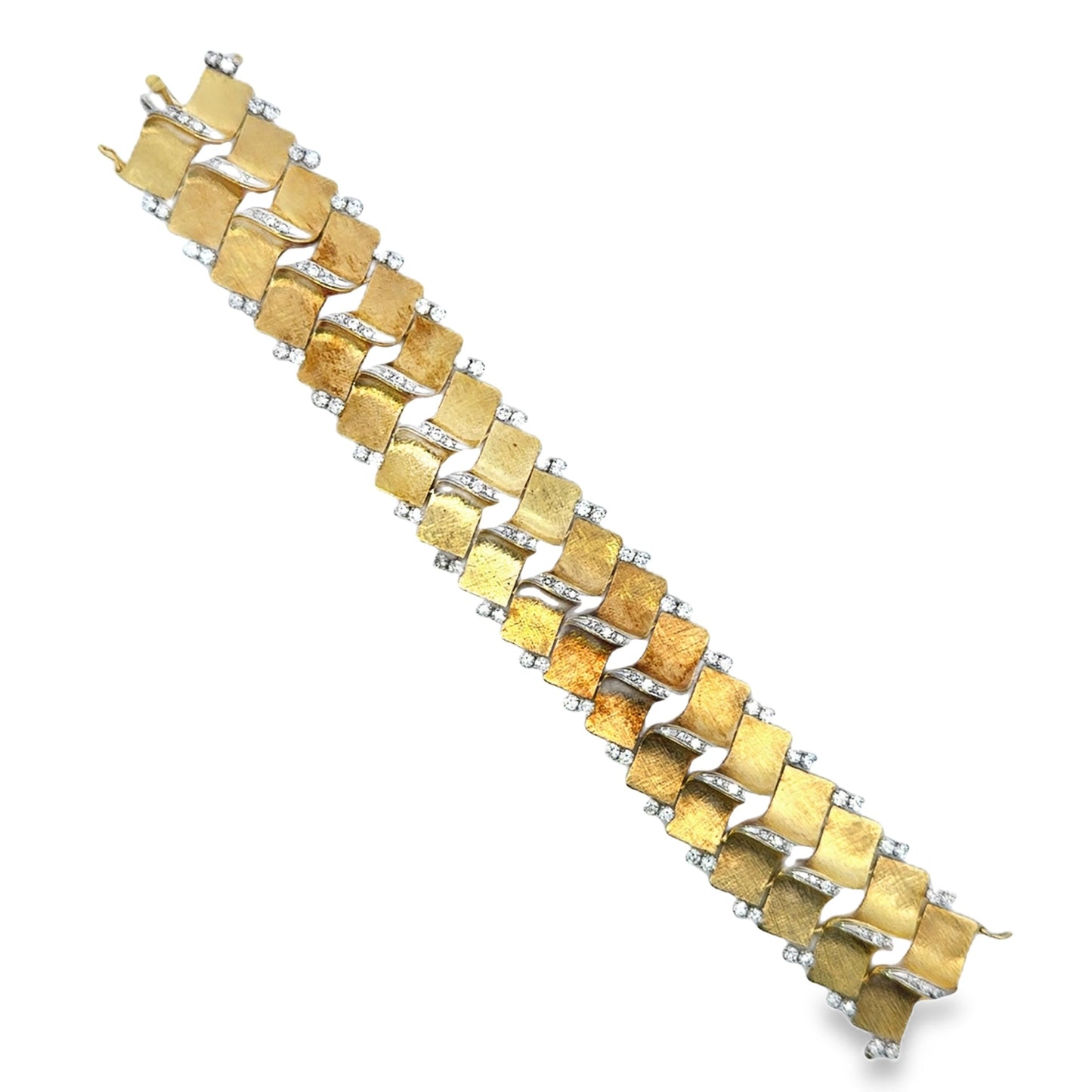 18KY Italian 1960s Textured Diamond  Bracelet  - 74.27GRAM -D2.30cts