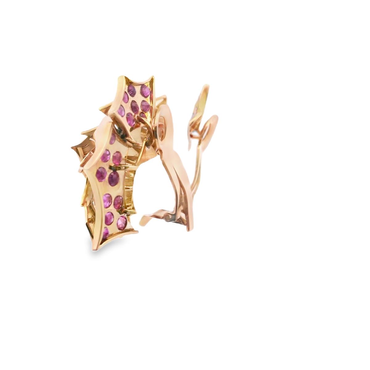 18K Yellow Gold Ruby Snow Flakes Earrings