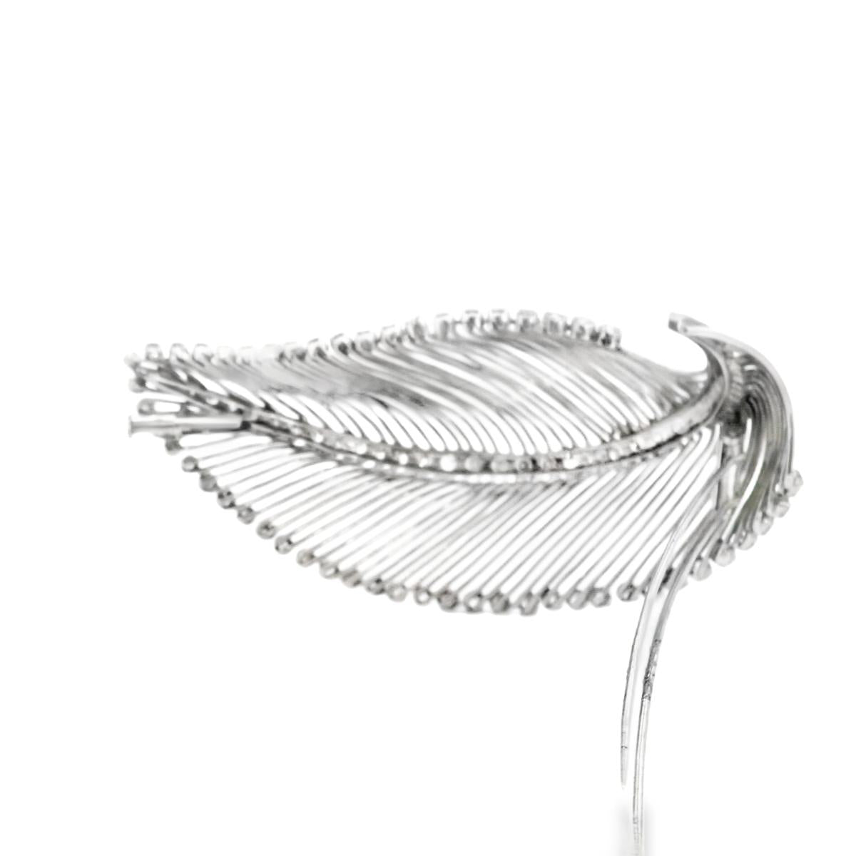 18k White Gold Diamond Leaf Brooch