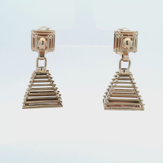 14K Yellow Gold Pyramidal Dangle Earrings