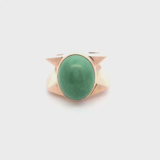 18K Yellow Gold Green Turquoise French Ring